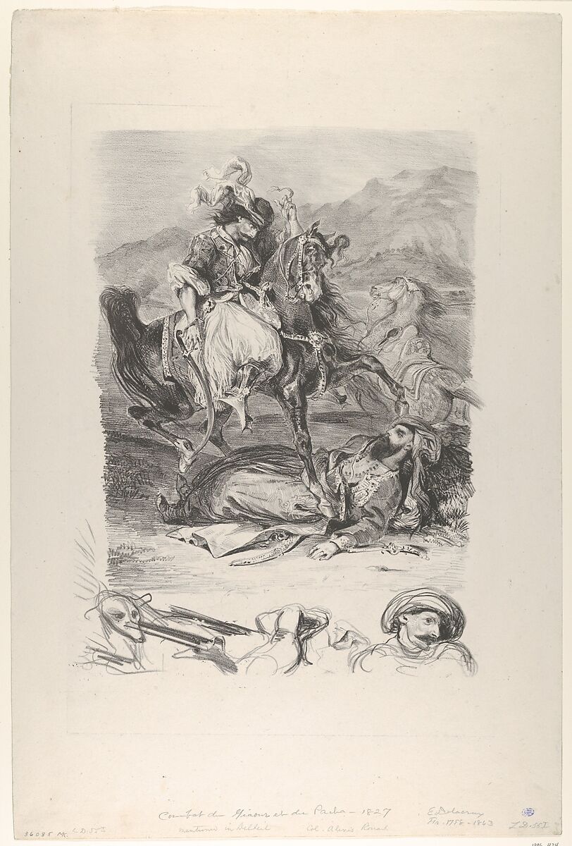 Combat of the Giaour and the Pasha, Eugène Delacroix  French, Lithograph; first state of two
