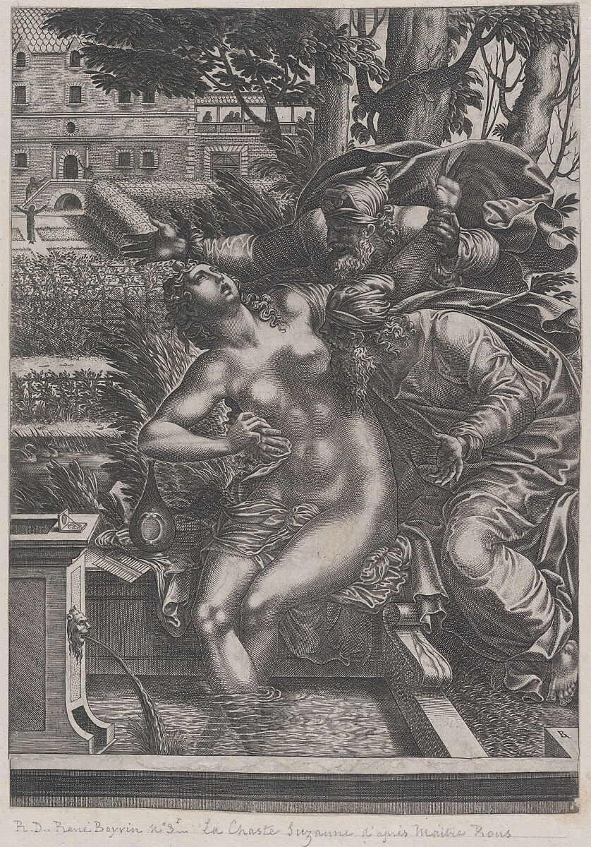 Susanna and the Elders, René Boyvin (French, Angers ca. 1525–1598 or 1625/6 Angers), Engraving; first state of two 