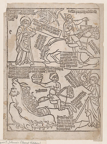 A Rider on a Black Horse with a Pair of Balances in His Hand; and A Pale Horse with Death as Its Rider, from an Apocalypse blockbook, 2nd edition