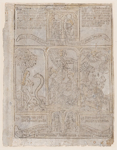 The Annunciation, flanked by Eve and the Serpent and Gideon's Fleece, from a 