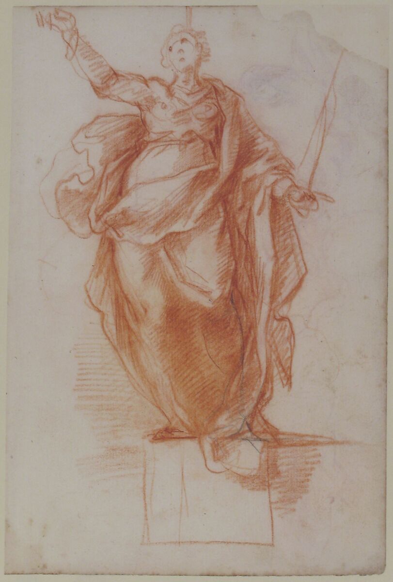 Allegorical Figure of Religion (recto); Study of a Griffon and of a Seated Figure (verso), attributed to Cherubino Alberti (Zaccaria Mattia) (Italian, Borgo Sansepolcro 1553–1615 Rome), Red chalk with some black chalk