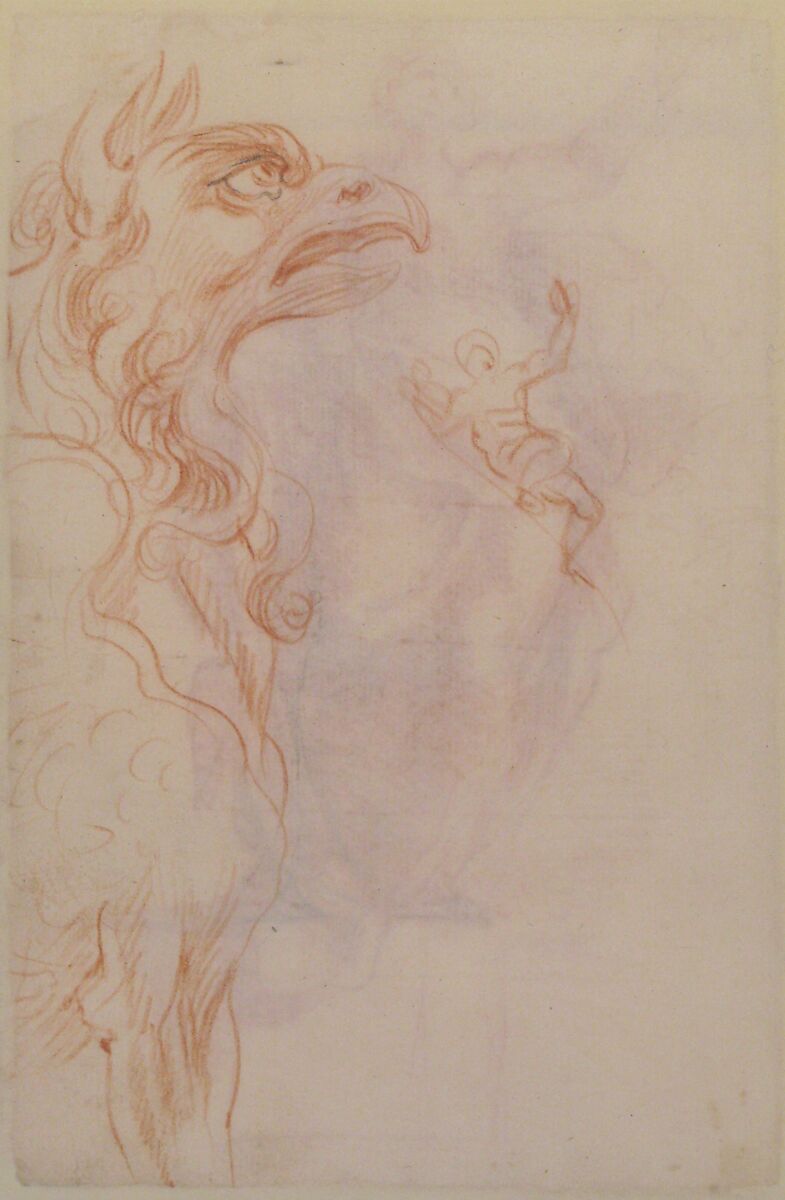 Allegorical Figure of Religion (recto); Study of a Griffon and of a Seated Figure (verso), attributed to Cherubino Alberti (Zaccaria Mattia) (Italian, Borgo Sansepolcro 1553–1615 Rome), Red chalk with some black chalk
