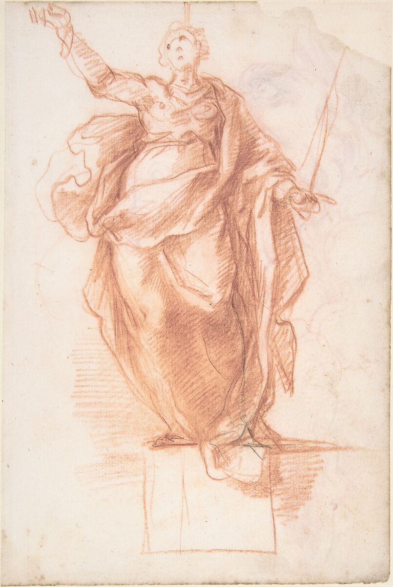 Allegorical Figure of Religion (recto); Study of a Griffon and of a Seated Figure (verso), attributed to Cherubino Alberti (Zaccaria Mattia) (Italian, Borgo Sansepolcro 1553–1615 Rome), Red chalk with some black chalk 