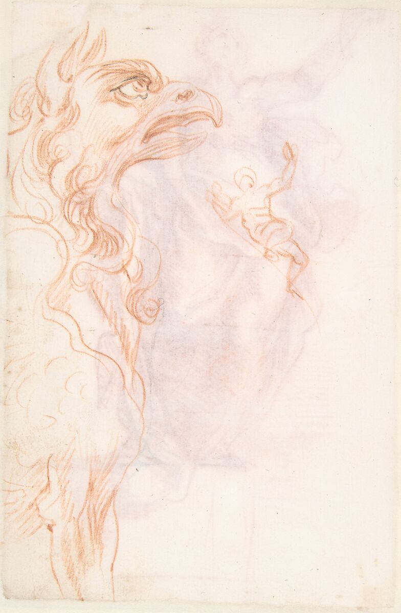Allegorical Figure of Religion (recto); Study of a Griffon and of a Seated Figure (verso), attributed to Cherubino Alberti (Zaccaria Mattia) (Italian, Borgo Sansepolcro 1553–1615 Rome), Red chalk with some black chalk