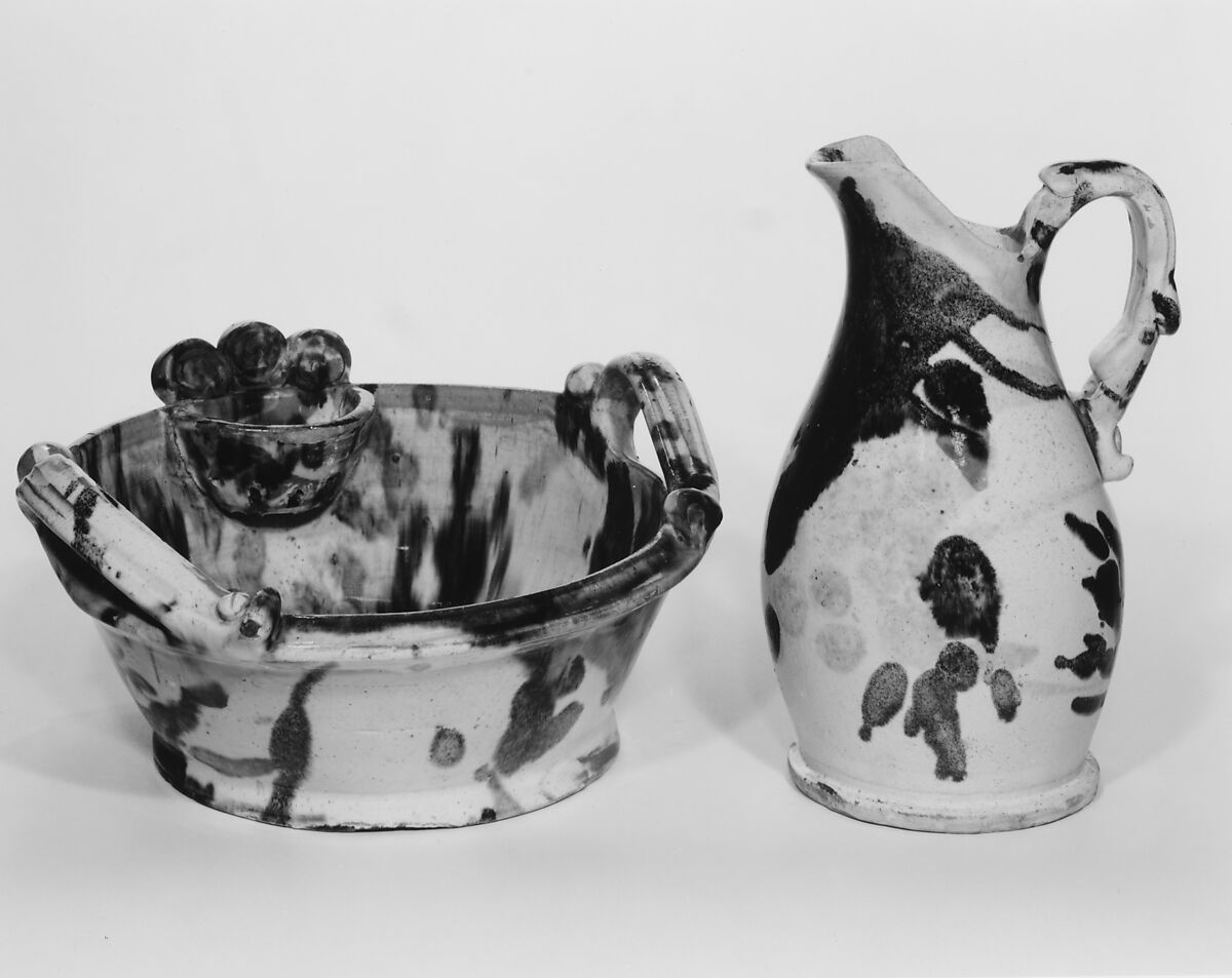 Wash basin, J. Eberly and Company, Earthenware with slip decoration, American