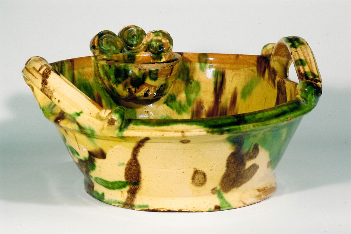 Wash basin, J. Eberly and Company, Earthenware with slip decoration, American