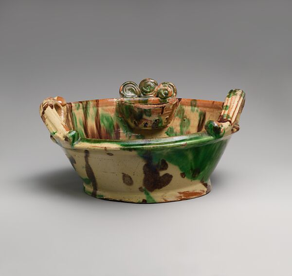 Wash basin, J. Eberly and Company, Earthenware with slip decoration, American 