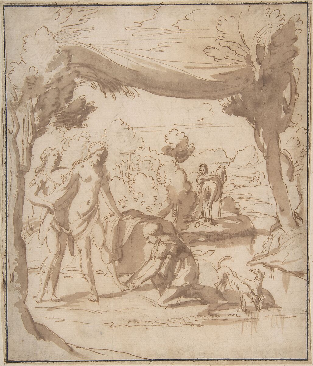 Diana Bathing, Francesco Albani  Italian, Pen and brown ink, brush and brown wash