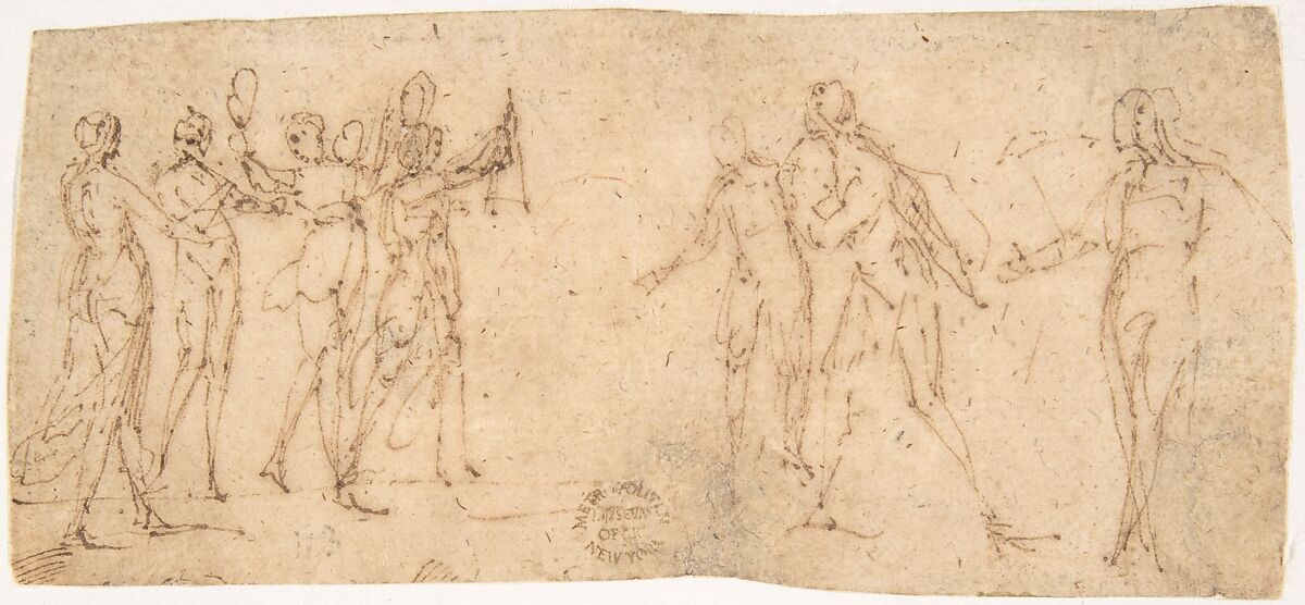 Procession of Musicians, attributed to Francesco Allegrini (Italian, Cantiano (?) 1615/20–after 1679 Gubbio (?)), Pen and brown ink 