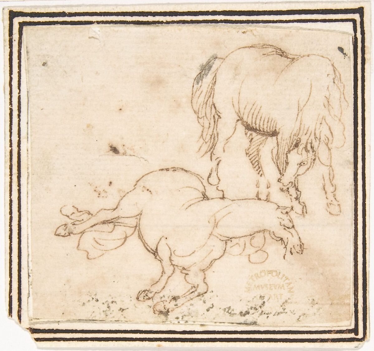 Horses, attributed to Francesco Allegrini (Italian, Cantiano (?) 1615/20–after 1679 Gubbio (?)), Pen and brown ink.  Framing lines in pen and brown ink on mount 