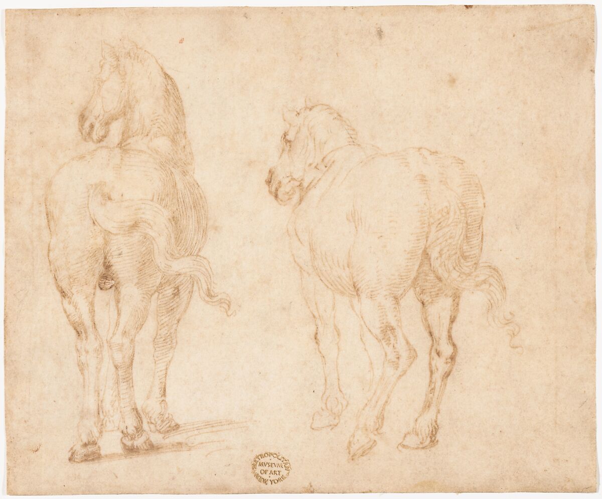 Horses, Parmigianino (Girolamo Francesco Maria Mazzola) (Italian, Parma 1503–1540 Casalmaggiore), Pen and brown ink; framing lines in pen and brown ink on mount