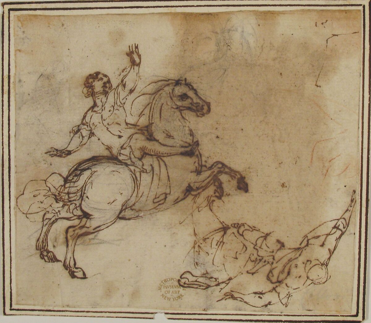 Horse and Rider, attributed to Francesco Allegrini (Italian, Cantiano (?) 1615/20–after 1679 Gubbio (?)), Pen and brown ink over black chalk