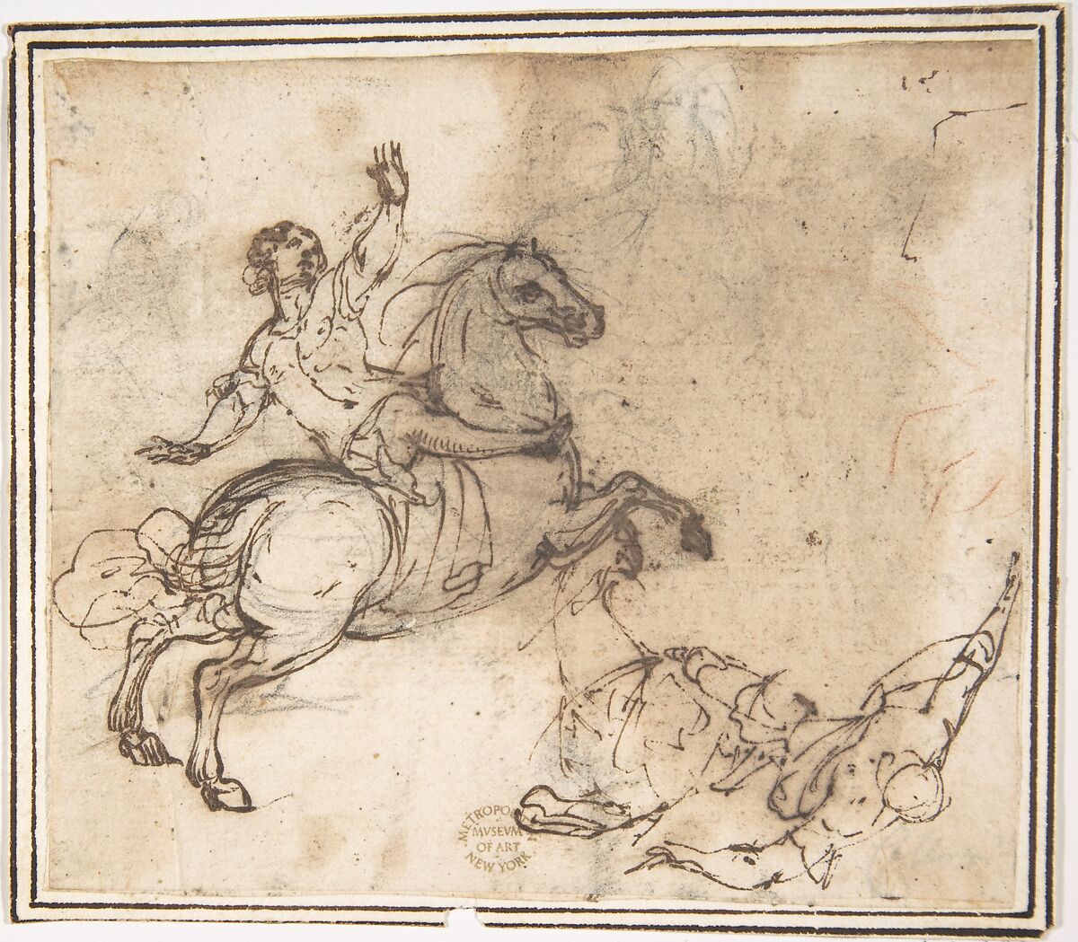 Horse and Rider, attributed to Francesco Allegrini (Italian, Cantiano (?) 1615/20–after 1679 Gubbio (?)), Pen and brown ink over black chalk 