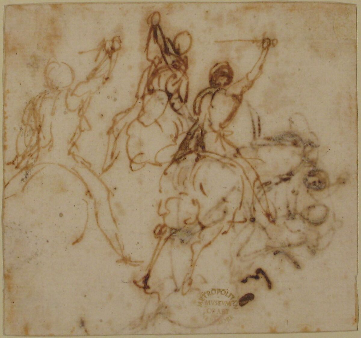 Cavalry Charge, attributed to Francesco Allegrini (Italian, Cantiano (?) 1615/20–after 1679 Gubbio (?)), Pen and brown ink