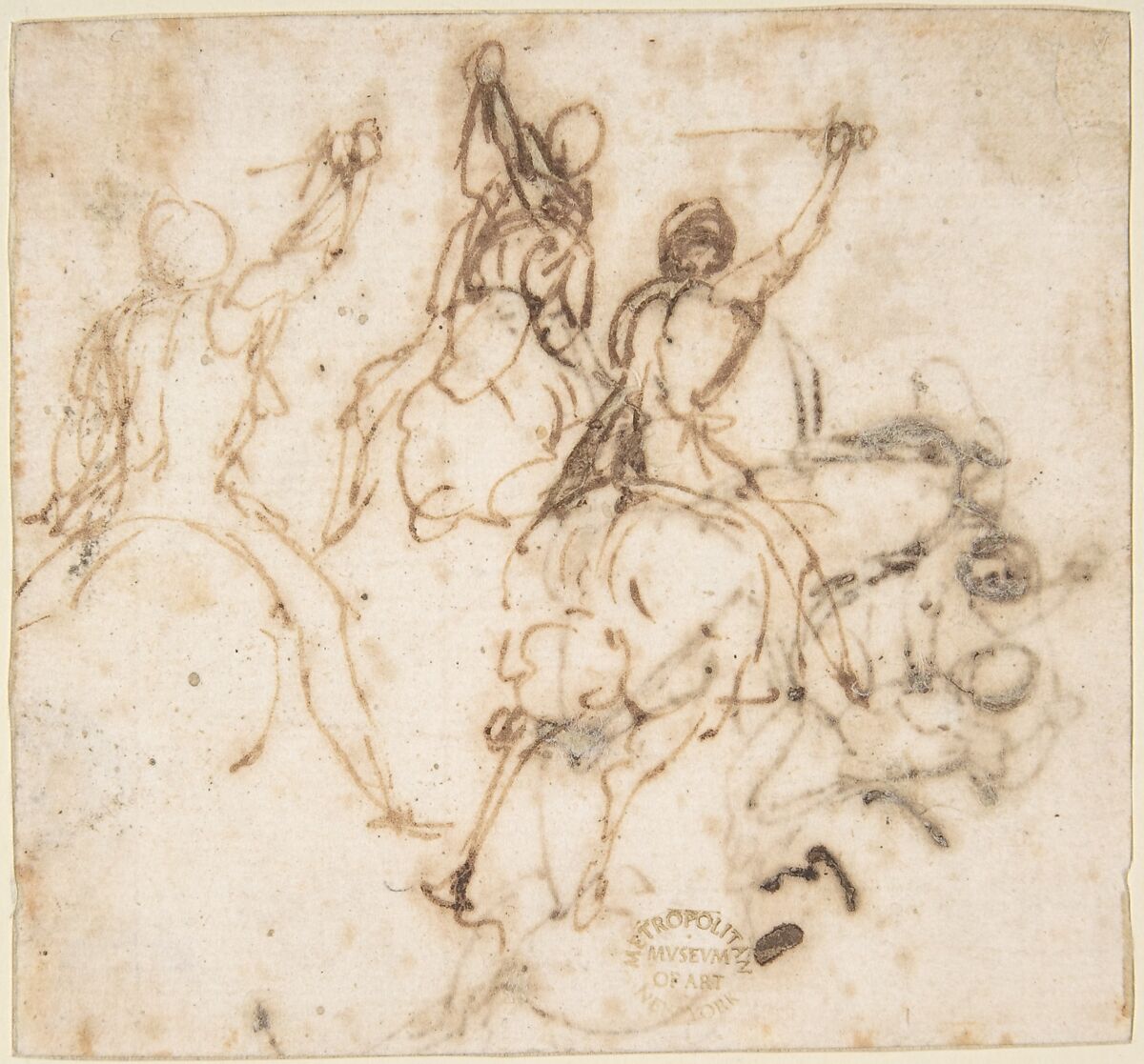 Cavalry Charge, attributed to Francesco Allegrini (Italian, Cantiano (?) 1615/20–after 1679 Gubbio (?)), Pen and brown ink 
