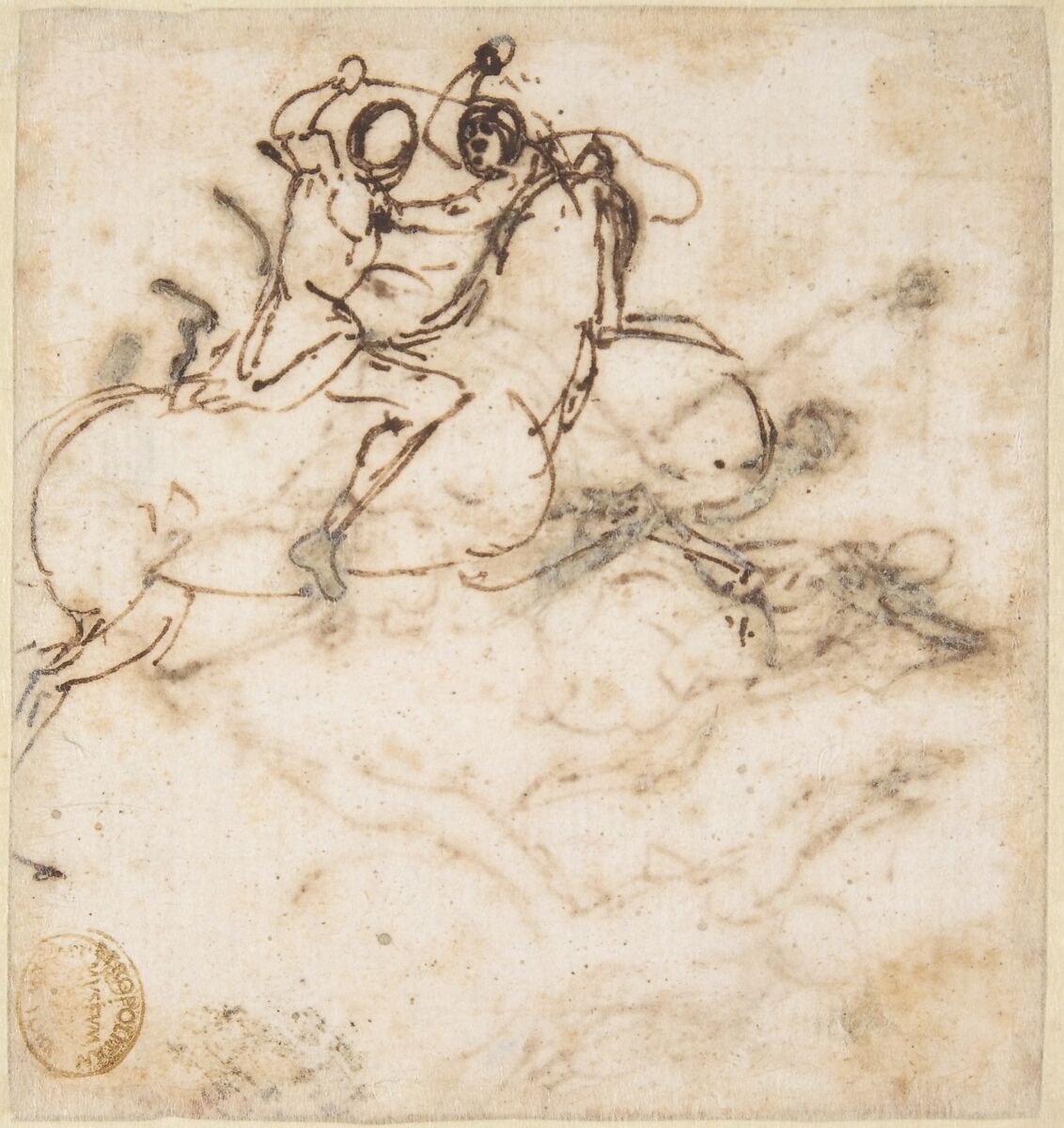 Cavalry Charge, attributed to Francesco Allegrini (Italian, Cantiano (?) 1615/20–after 1679 Gubbio (?)), Pen and brown ink