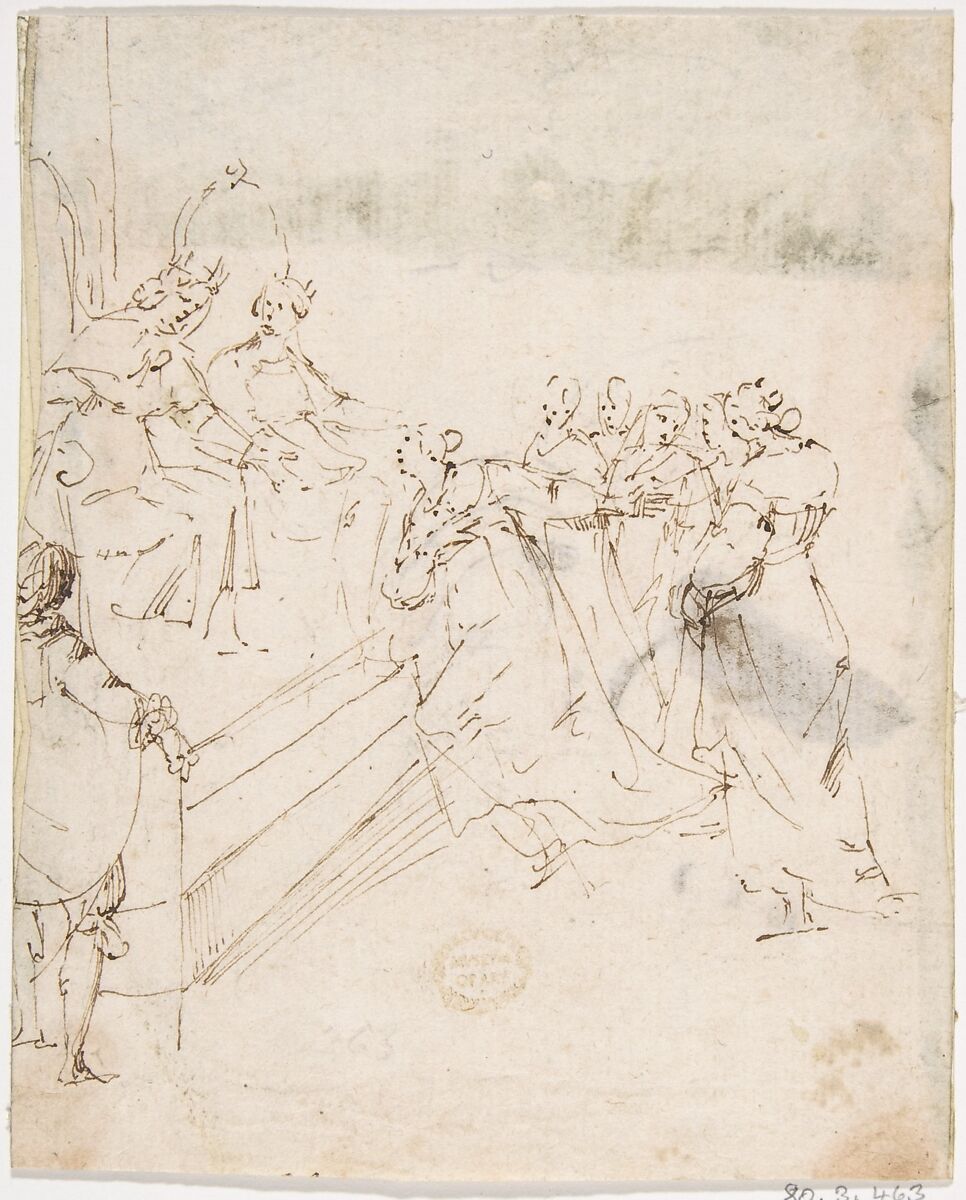 Supplicants before an Enthroned King and Queen, attributed to Francesco Allegrini (Italian, Cantiano (?) 1615/20–after 1679 Gubbio (?)), Pen and brown ink 