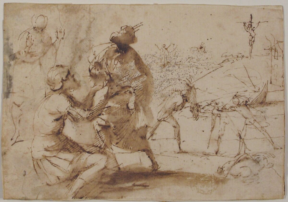 Figures, attributed to Francesco Allegrini (Italian, Cantiano (?) 1615/20–after 1679 Gubbio (?)), Pen and brown ink, brush and brown wash