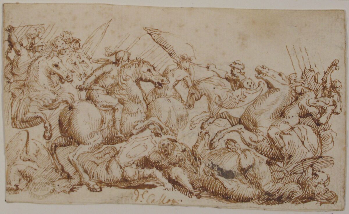 Cavalry Engagement, attributed to Francesco Allegrini (Italian, Cantiano (?) 1615/20–after 1679 Gubbio (?)), Pen and brown ink