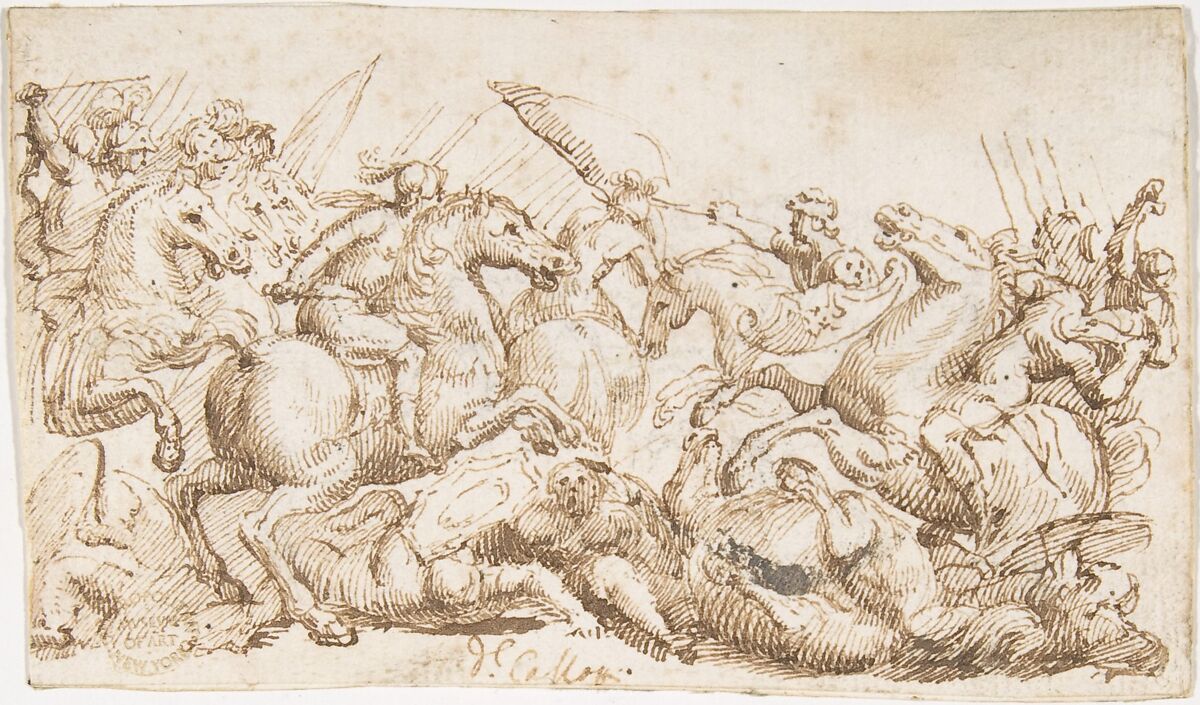 Cavalry Engagement, attributed to Francesco Allegrini (Italian, Cantiano (?) 1615/20–after 1679 Gubbio (?)), Pen and brown ink 