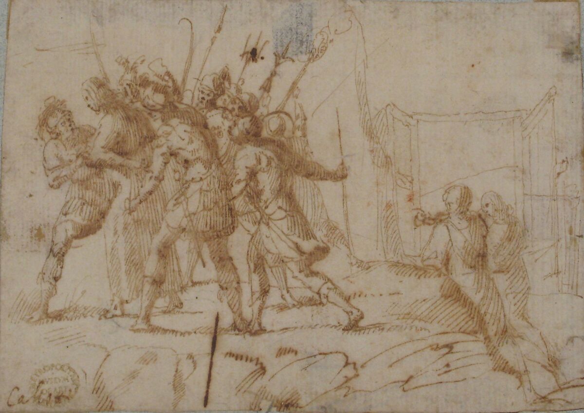 The Arrest of Christ, attributed to Francesco Allegrini (Italian, Cantiano (?) 1615/20–after 1679 Gubbio (?)), Pen and brown ink