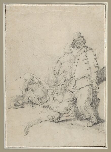 Three Actors, Jan Miel (Flemish, Beveren 1599–1664 Turin), Black chalk 