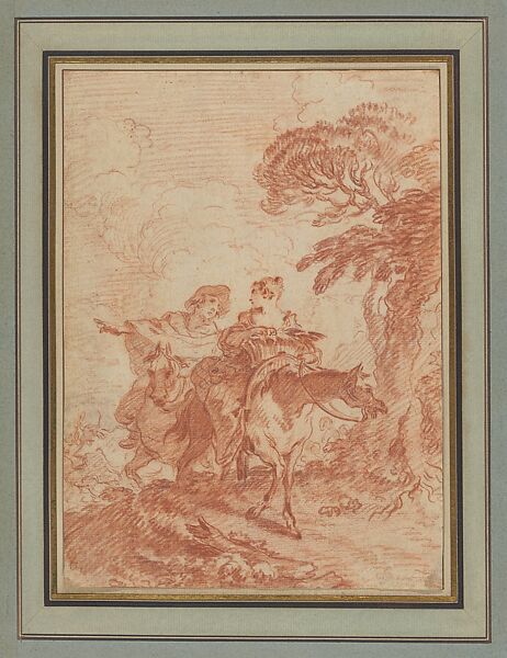 The Journey to Market, François Boucher (French, Paris 1703–1770 Paris), Red chalk 
