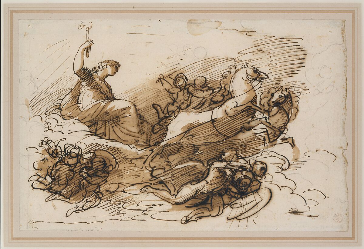 Aurora Riding in Her Chariot, Andrea Appiani (Italian, Milan 1754–1817 Milan), Pen and brown ink, brush and brown wash, over black chalk