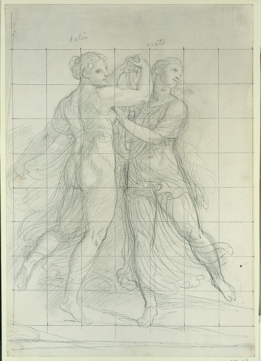 The Muses Thalia and Erato, Andrea Appiani (Italian, Milan 1754–1817 Milan), Black chalk; squared in black chalk