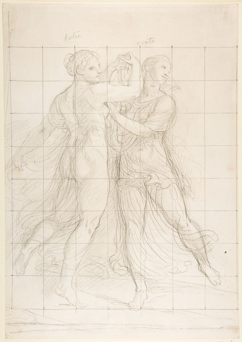 The Muses Thalia and Erato, Andrea Appiani (Italian, Milan 1754–1817 Milan), Black chalk; squared in black chalk 