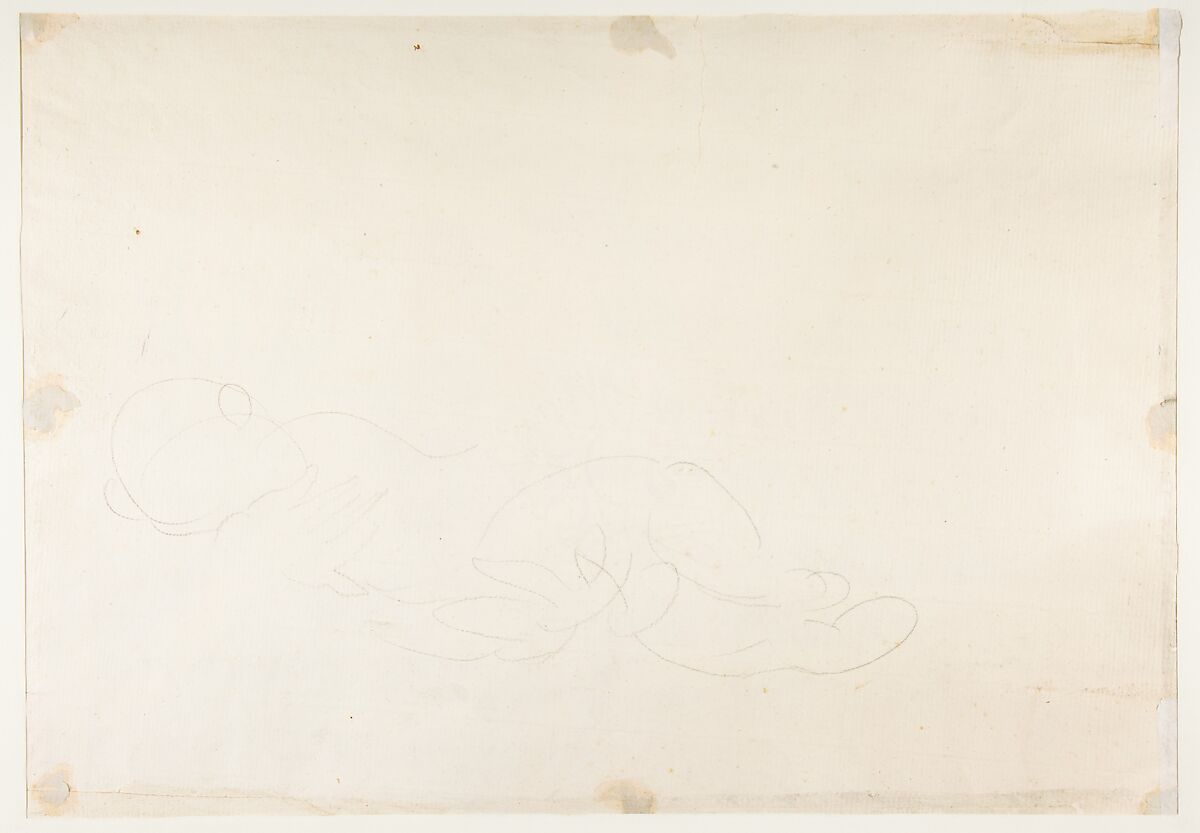 The Muses Euterpe, Polyhymnia, Calliope, Clio, and Terpsichore (recto); Sketch of a Sleeping Child (verso), Andrea Appiani (Italian, Milan 1754–1817 Milan), Black chalk (recto); black chalk (verso); squared in red chalk