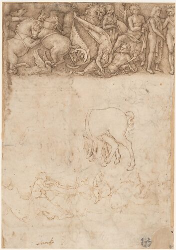 Studies after the Antique: The Fall of Phaëthon, Horses, Reclining Women with Children (recto); Studies after the Antique: An Altar or Urn, Lion Attacking a Horse (verso)