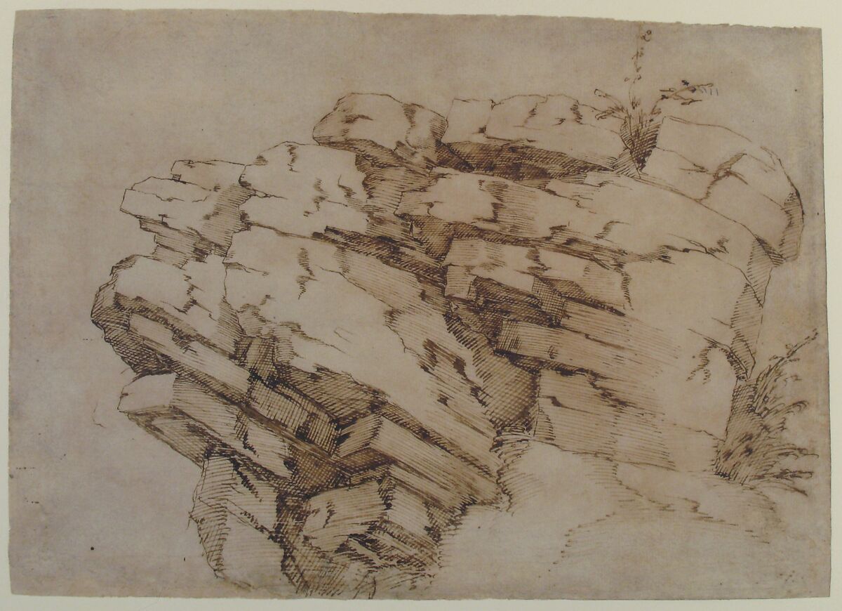 A Rocky Outcrop, Baccio Bandinelli (Italian, Gaiole in Chianti 1493–1560 Florence), Pen and brown ink
