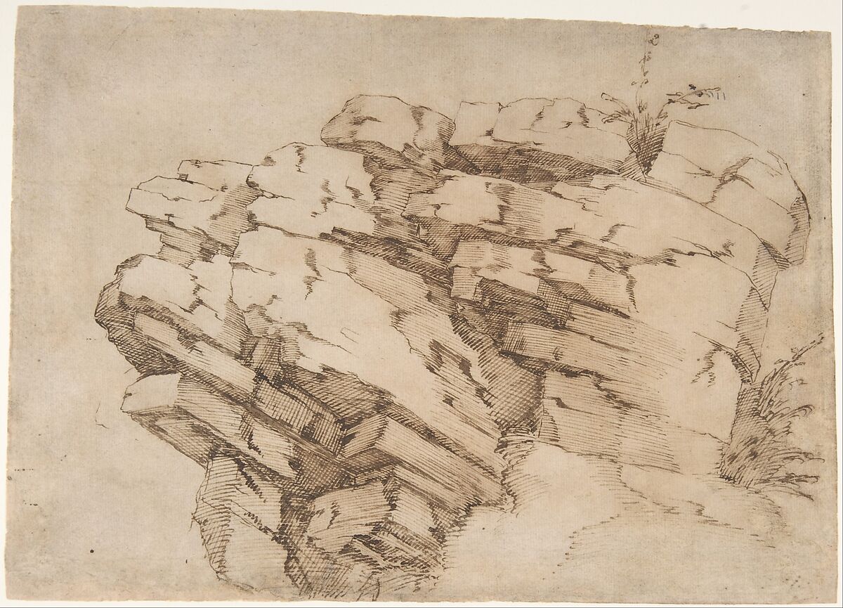 A Rocky Outcrop, Baccio Bandinelli (Italian, Gaiole in Chianti 1493–1560 Florence), Pen and brown ink 