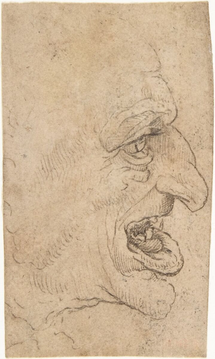 The Head of a Grotesque Man in Profile Facing Right, After Leonardo da Vinci (Italian, Vinci 1452–1519 Amboise), Pen and brown ink, on off-white paper (now darkened) 