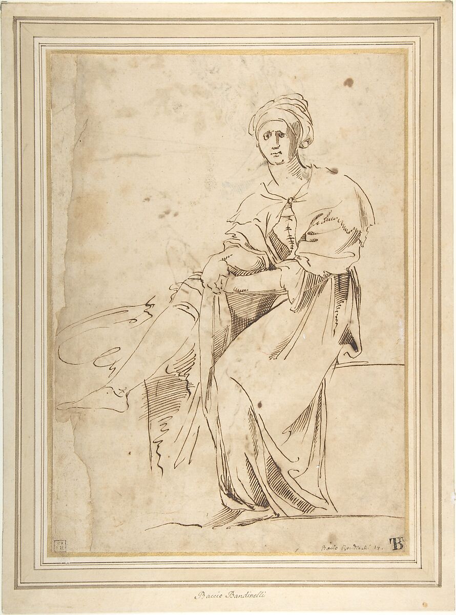 Seated Figure with Cloak and Turban, Baccio Bandinelli (Italian, Gaiole in Chianti 1493–1560 Florence), Pen and brown ink 