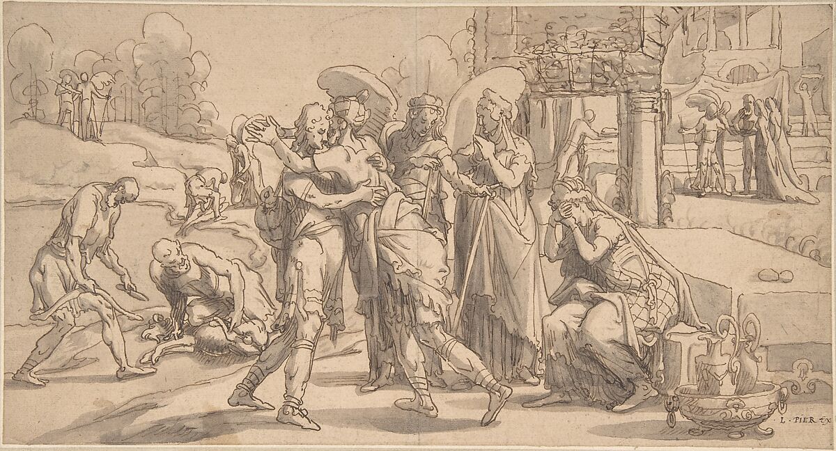 Raguel's Reception of Tobias at Ecbatana, Pieter Aertsen (Netherlandish, Amsterdam 1507/8–1575 Amsterdam), Pen and brown ink, with gray wash 
