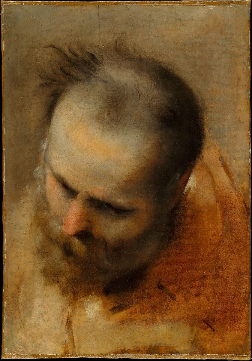 Head of a Bearded Man Looking to Lower Left (Nicodemus), Federico Barocci (Italian, Urbino ca. 1535–1612 Urbino), Brush and oil paint
