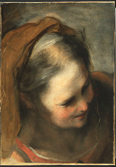 Head of an Old Woman Looking to Lower Right (Saint Elizabeth), Federico Barocci (Italian, Urbino ca. 1535–1612 Urbino), Brush and oil paint