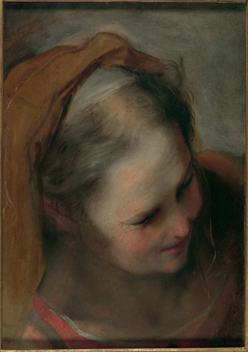 Head of an Old Woman Looking to Lower Right (Saint Elizabeth), Federico Barocci (Italian, Urbino ca. 1535–1612 Urbino), Brush and oil paint