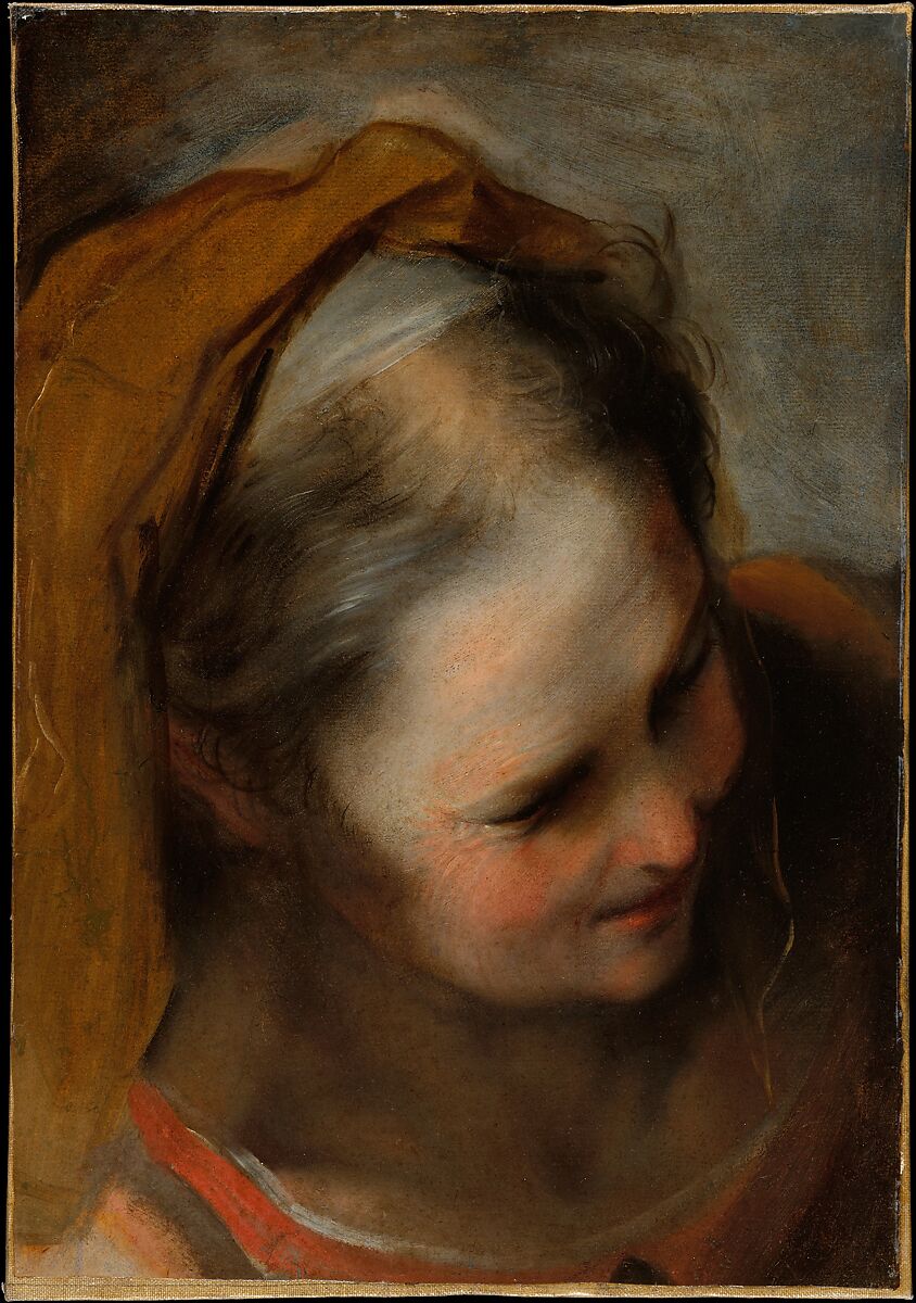 Head of an Old Woman Looking to Lower Right (Saint Elizabeth), Federico Barocci (Italian, Urbino ca. 1535–1612 Urbino), Brush and oil paint