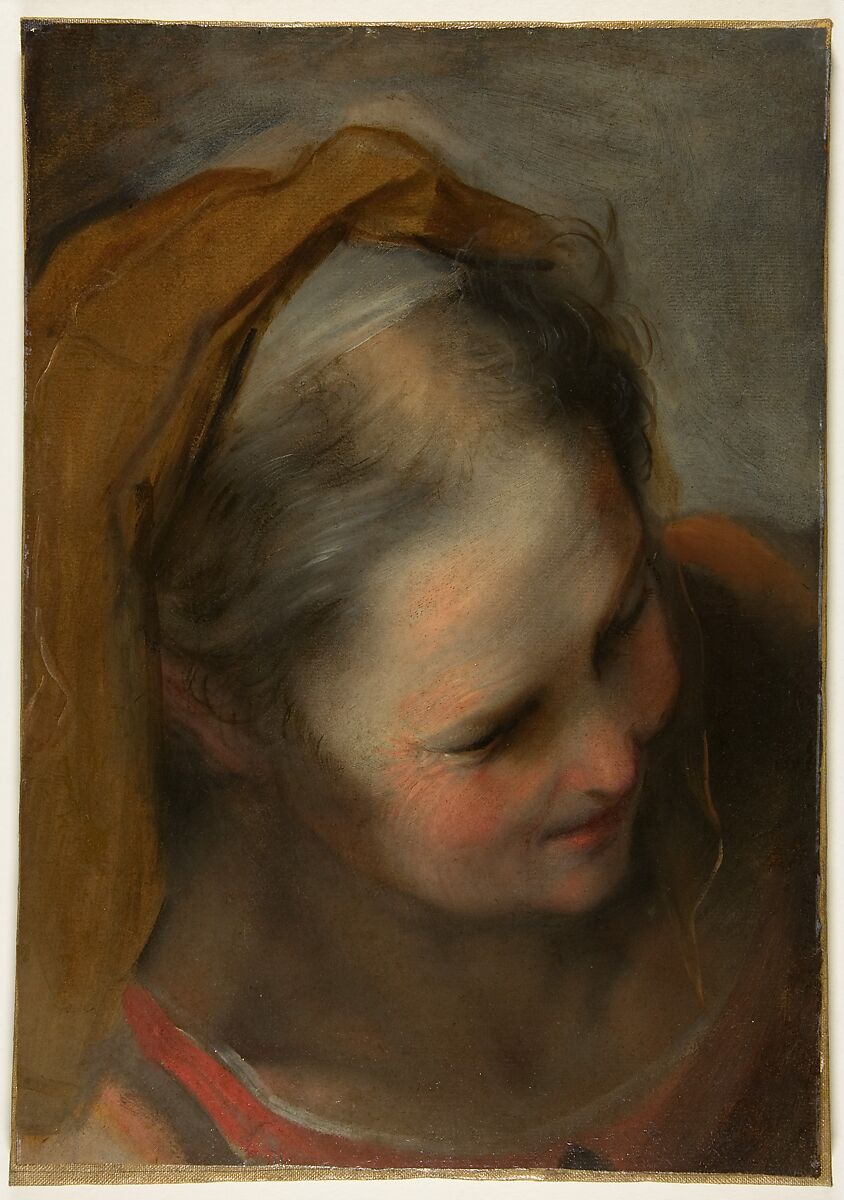 Head of an Old Woman Looking to Lower Right (Saint Elizabeth), Federico Barocci (Italian, Urbino ca. 1535–1612 Urbino), Brush and oil paint on paper 