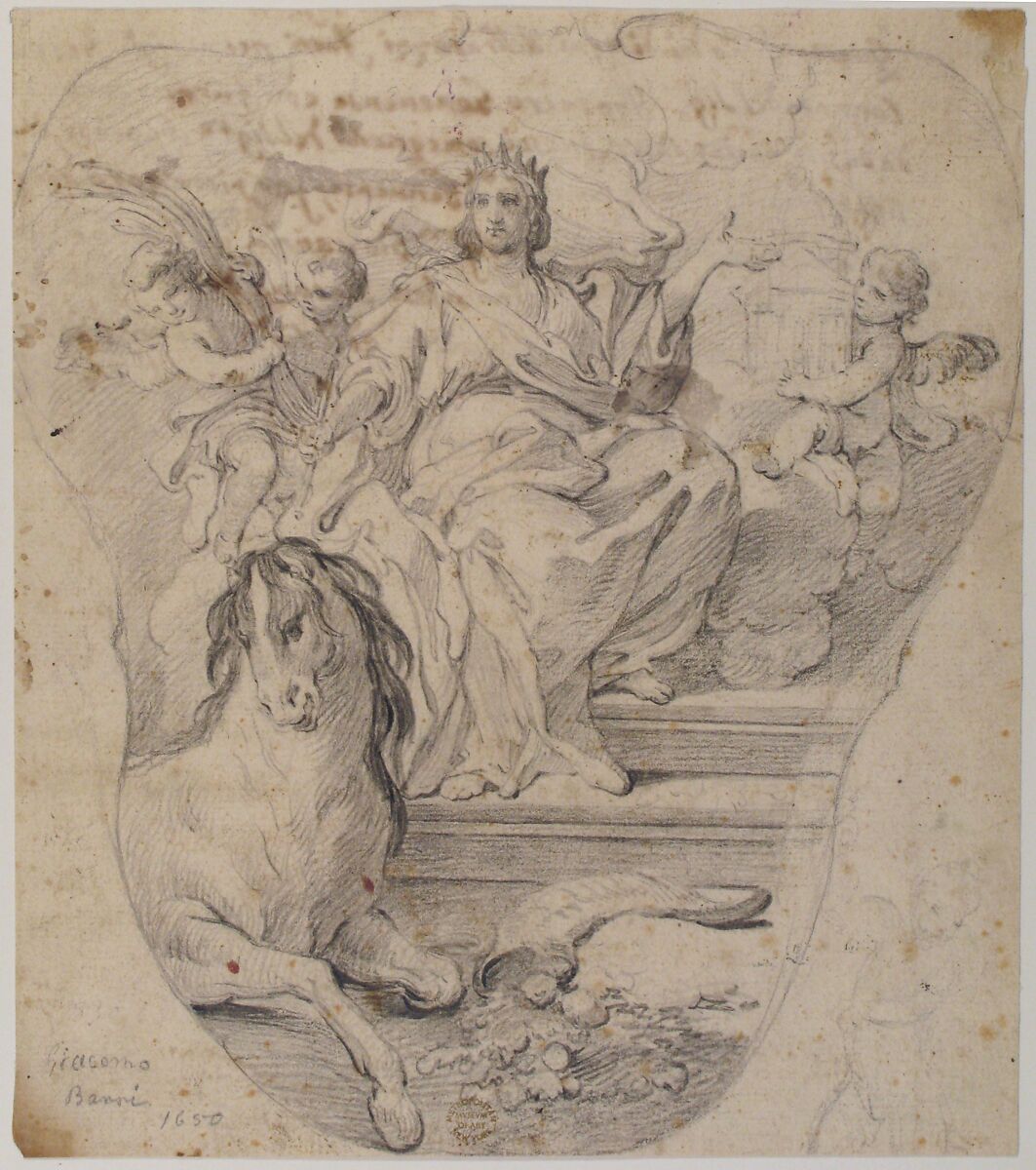 Design for Panel: Allegory of Europe, from "The Four Continents", Giacomo Barri (Italian, documented Venice after 1630–1689 Venice), Black chalk
