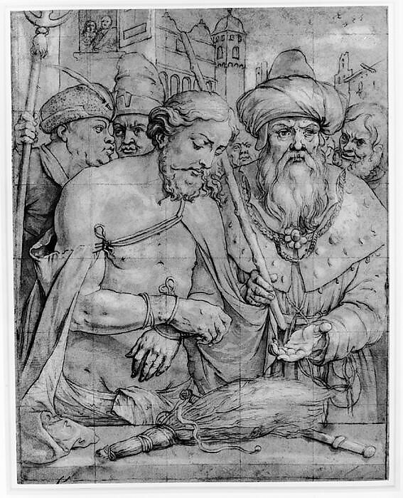 Christ Presented to the People, Georg Vischer (German, Riedlingen ca. 1595–ca. 1637 Munich (?)), Pen and brown ink and brown wash with white heightening; squared in red chalk