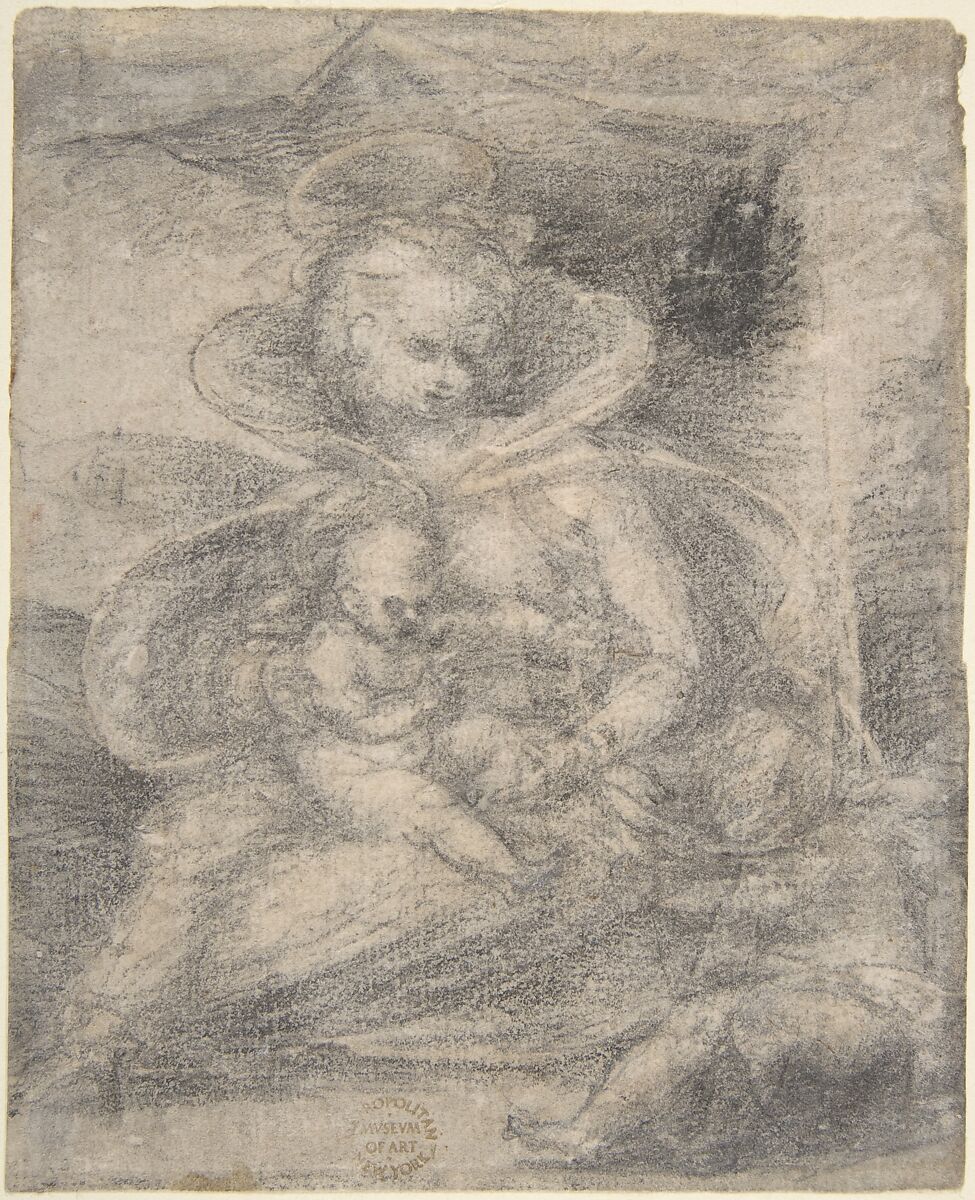 The Virgin and Child, Workshop of Fra Bartolomeo (Bartolomeo di Paolo del Fattorino) (Italian, Florence 1473–1517 Florence), Black chalk 