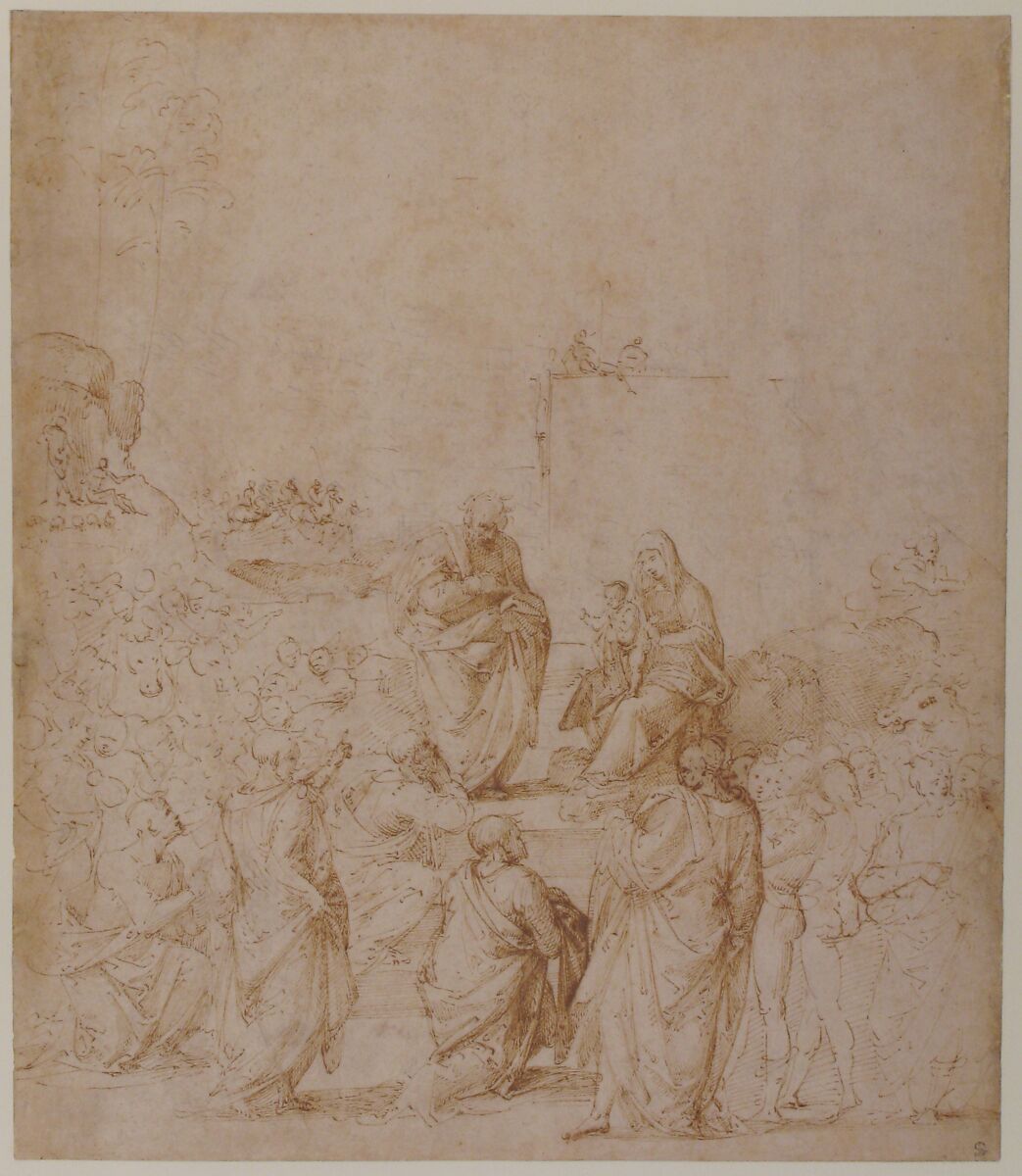 The Adoration of the Magi, Fra Bartolomeo (Bartolomeo di Paolo del Fattorino) (Italian, Florence 1473–1517 Florence) (?), Pen and brown ink, over traces of black chalk