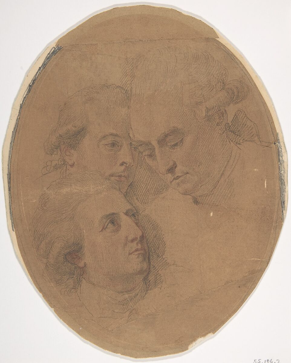 George Montagu, 4th Duke of Manchester, William, 2nd Viscount Courtenay, de jure 8th Earl of Devon, and George William Coventry, 6th Earl of Coventry, Francesco Bartolozzi (Italian, Florence 1728–1815 Lisbon), Black and red chalk, varnished, on thin laid paper. Oval. 