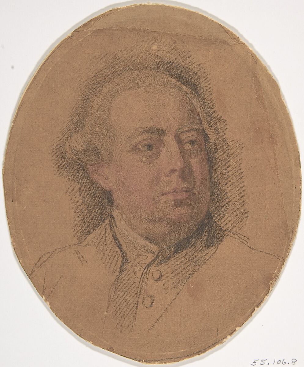 Frederick, Lord North, Francesco Bartolozzi (Italian, Florence 1728–1815 Lisbon), Black, red, and white chalk on laid paper prepared with wash. Oval. 