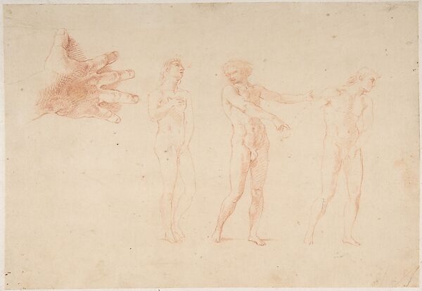 Three Nude Male Figures; Study of the Right Hand of the Figure on the Left