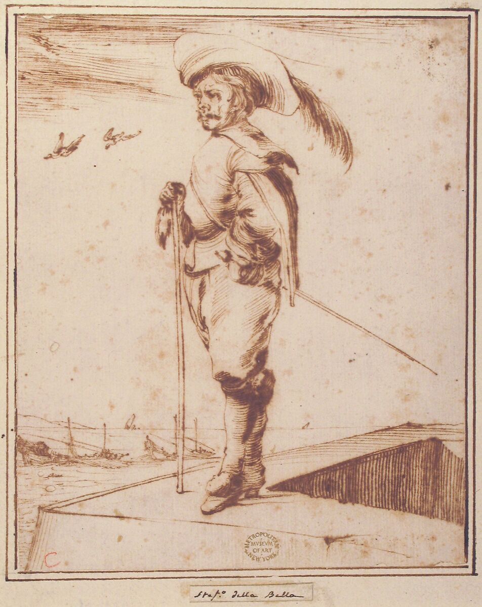 A Standing Soldier, Stefano della Bella (Italian, Florence 1610–1664 Florence), Pen and brown ink